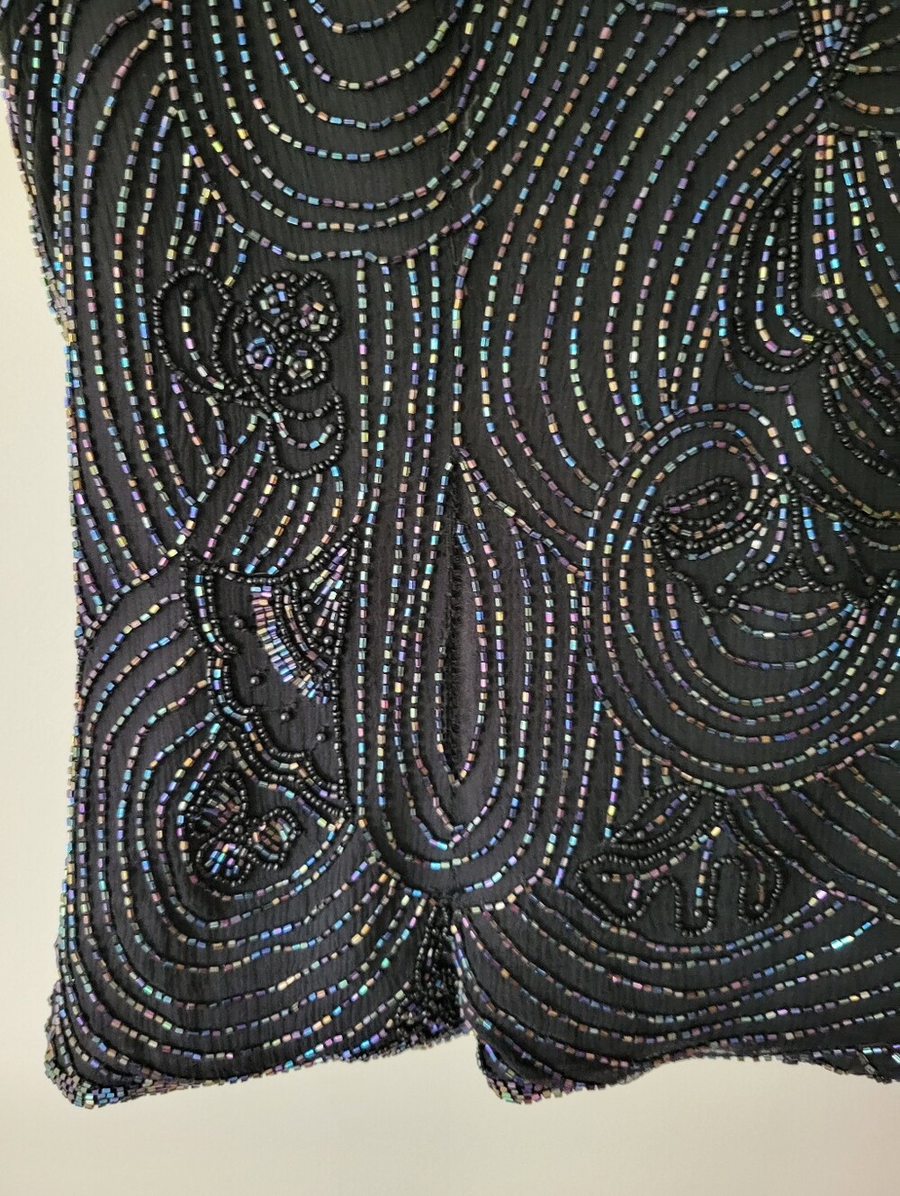 Vintage 90s Glam Goth Beaded Silk Mock Neck Top Black Short Sleeve Blouse Medium - Picture 5 of 9